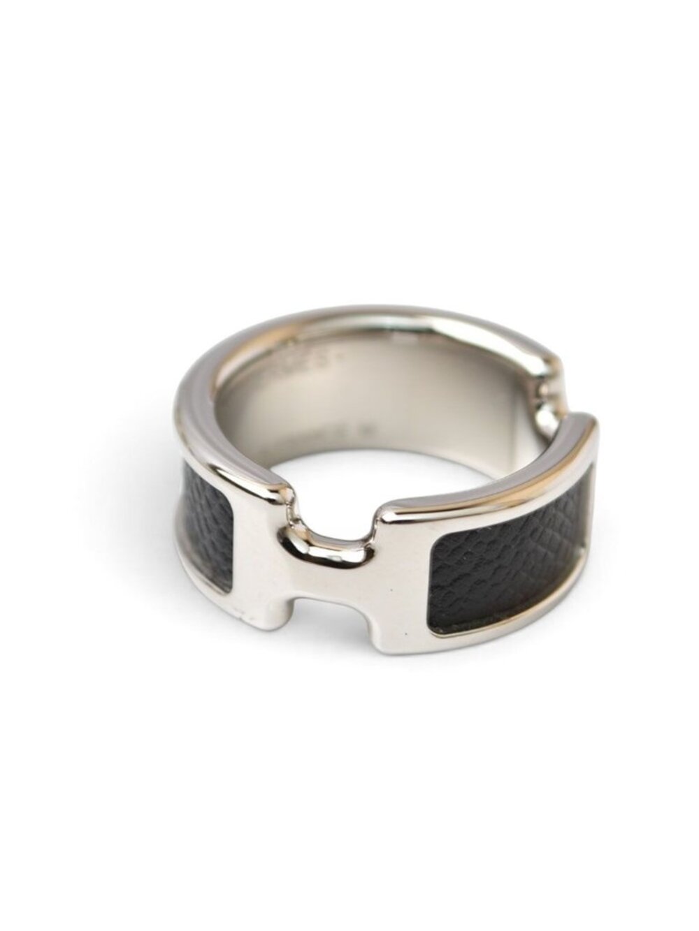 Hermes Ring Olympe PM Leather Metal M Black Silver